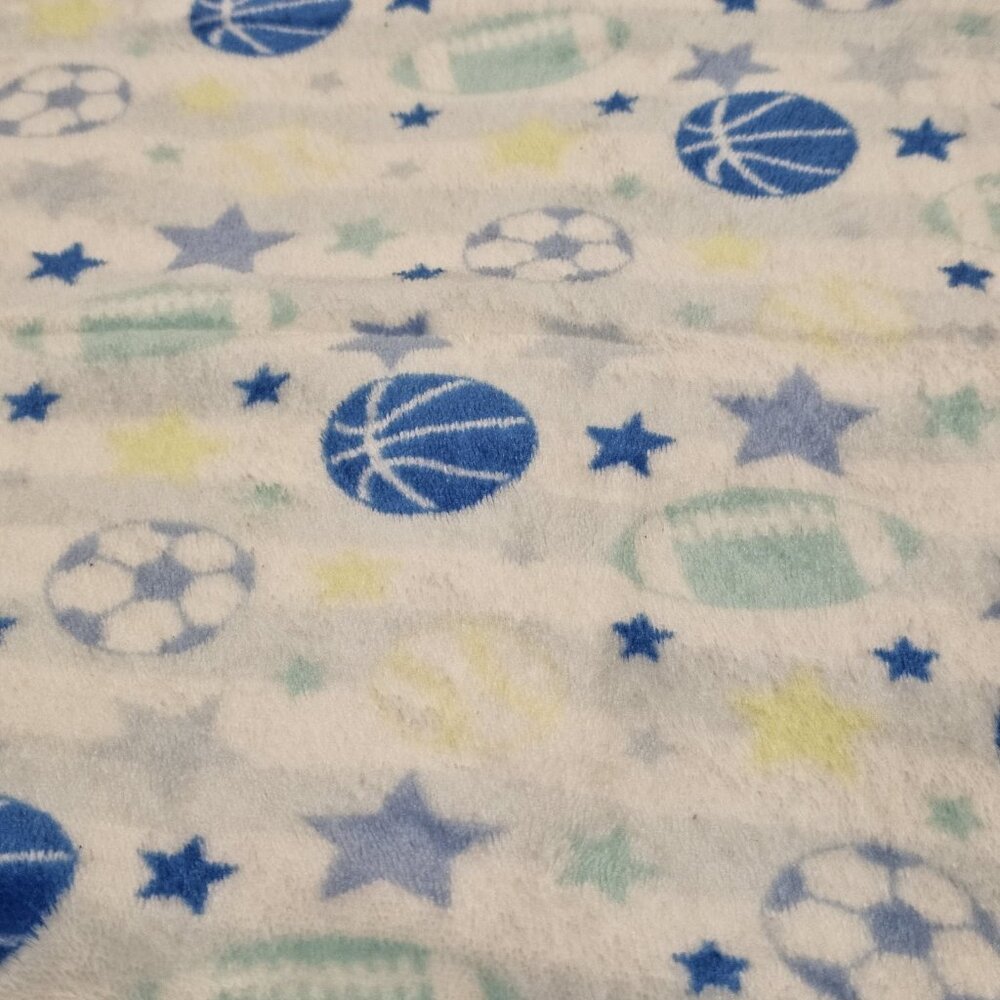 Swiggles Sports‎ Blue Fleece Baby Blanket Basketball Football Soccer Stars Lovey